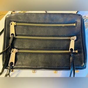 Rebecca Minkoff Black Leather Crossbody with Gold Zippers